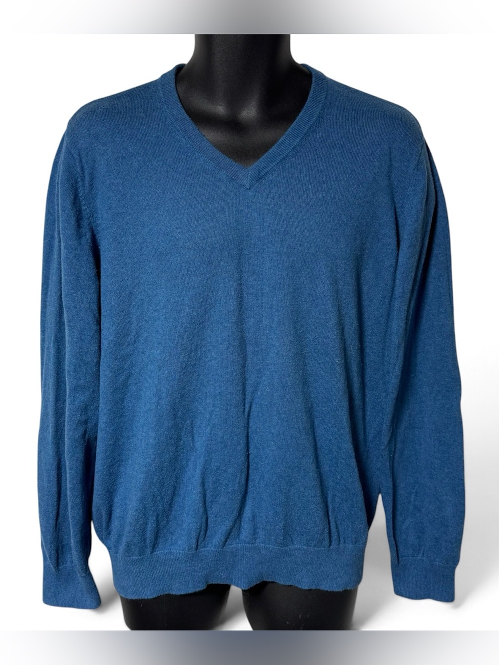 L.L.Bean Men's Blue Cotton Cashmere V-Neck Pullover Sweater L Preppy Classic